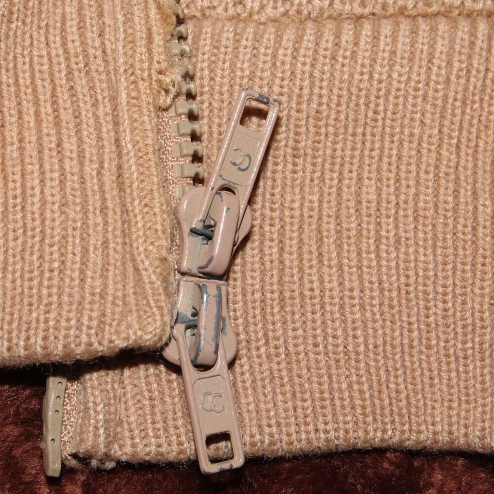 Vintage Montgomery Ward Large Faux Fur Lined Brown Ribbed Knit Sweater Full Zip - Picture 8 of 10